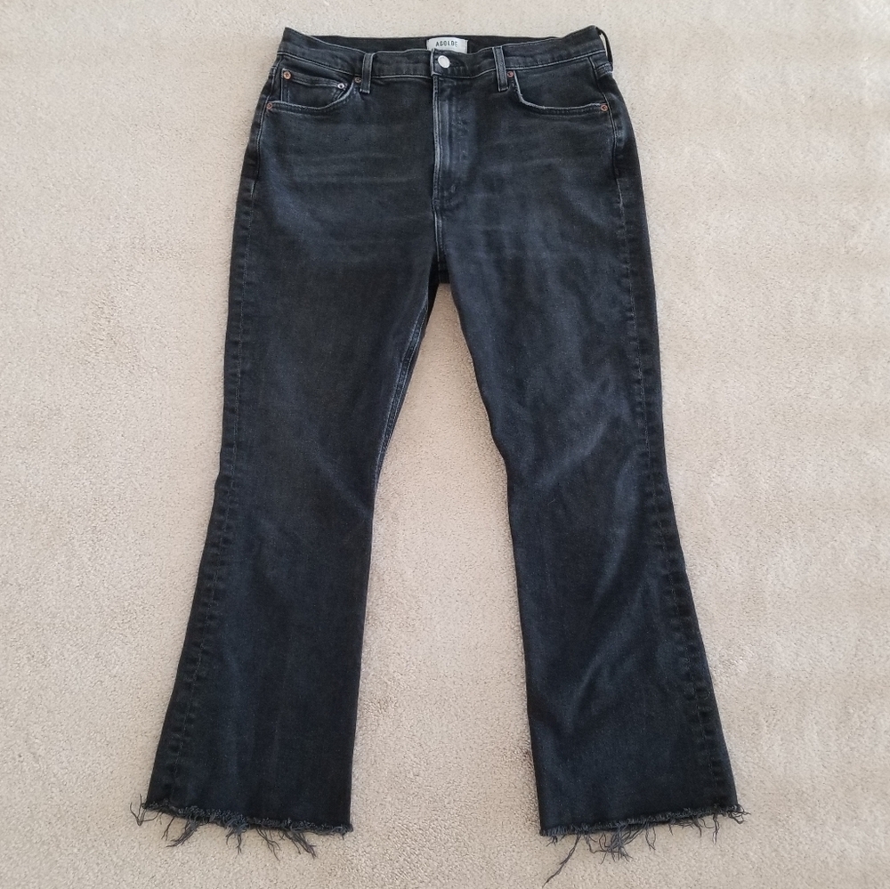 AGOLDE Nico Boot High Rise Raw Hem Black Jeans Size 32